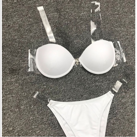 Fashion White Transparent Shoulder Straps Swim Set - Picture 6 of 8